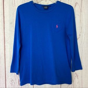 Ralph Lauren Sport Junior’s Large L Blue Embroidered Logo Long Sleeve Top Pocket